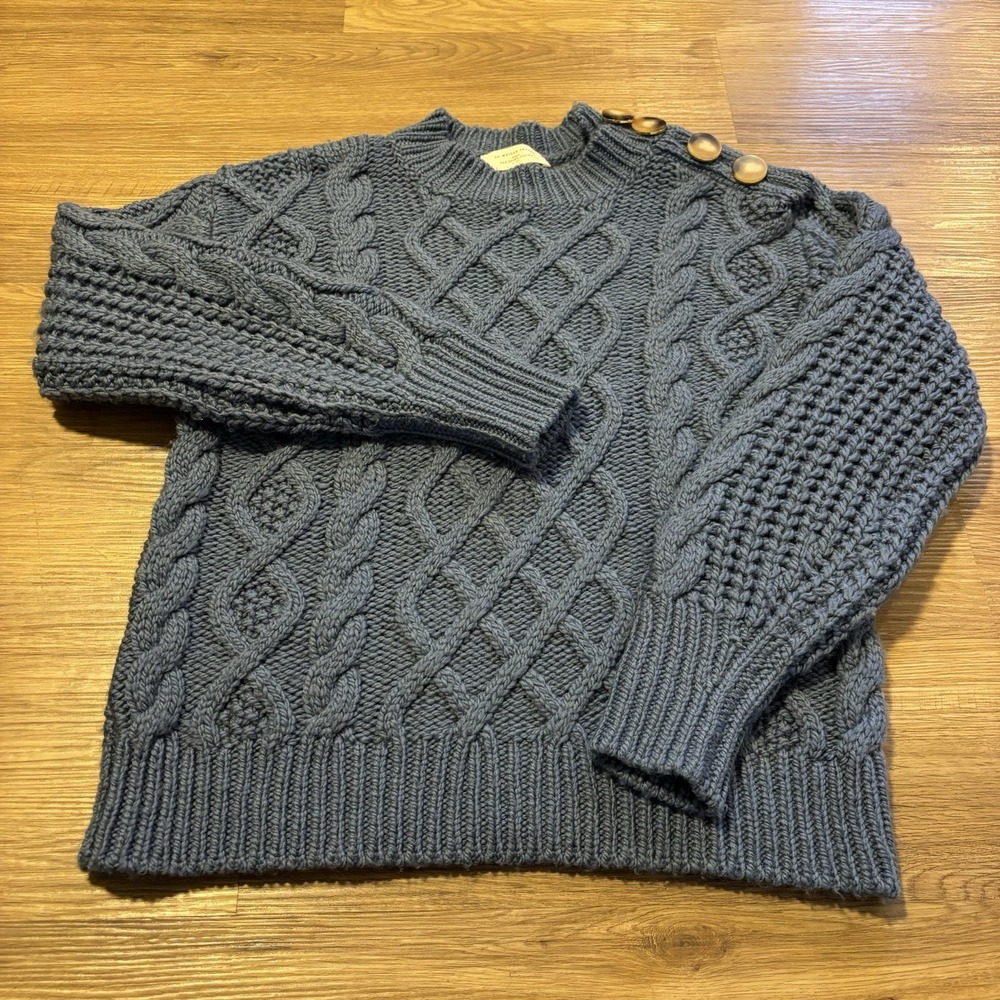 Sézane James Jumper Blue Mist Merino Wool Cable Knit Sweater Women's XS Italy